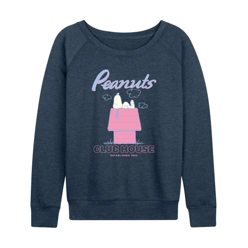 Peanuts - Snoopy Club House - Women's French Terry Long Sleeve Pullover sold by Zulily