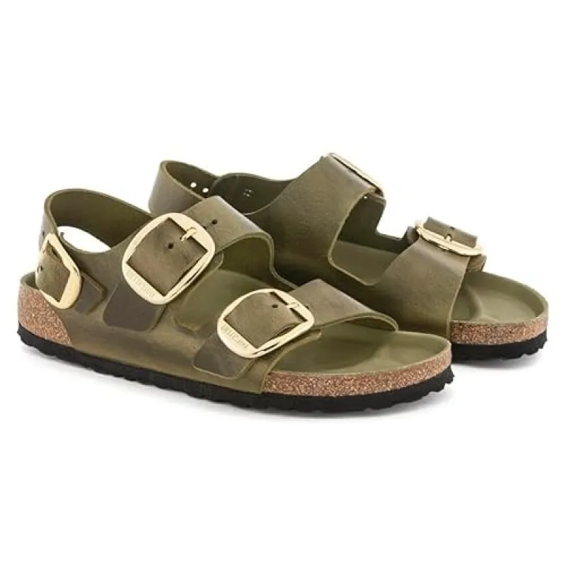 Birkenstock Unisex Milano Big Buckle Natural Leather Olive Green Olive sold by Zulily