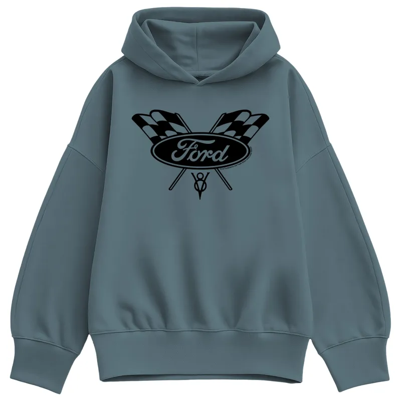 Ford - Checker Flag Logo - Women's Oversized Fleece Hoodie Sweatshirt made by Ford