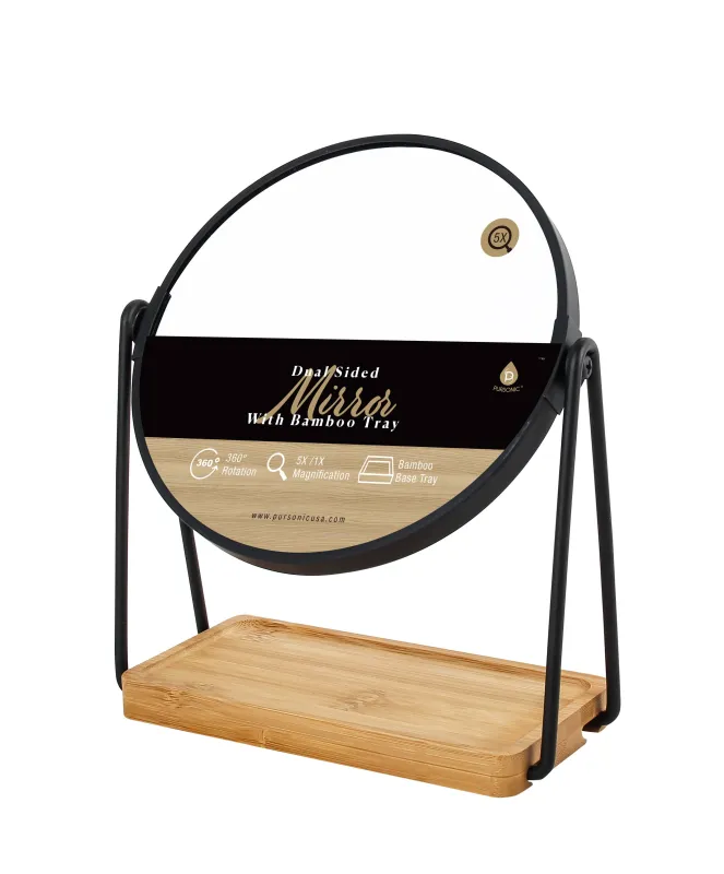 Pursonic Dual Sided Mirror With Bamboo Tray made by Zulily