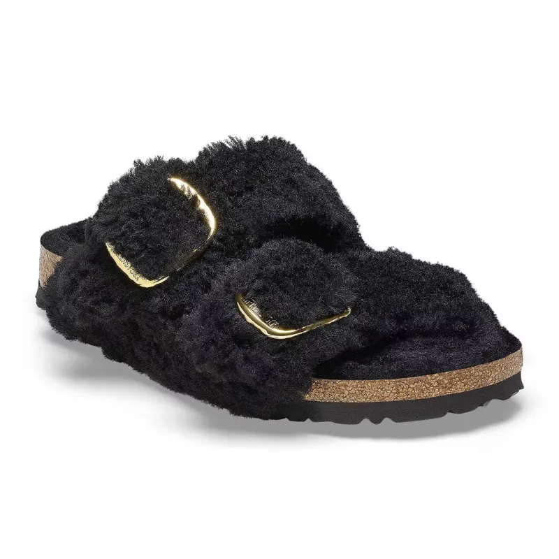 Birkenstock Unisex Arizona Big Buckle Shearling Black Gold made by Birkenstock