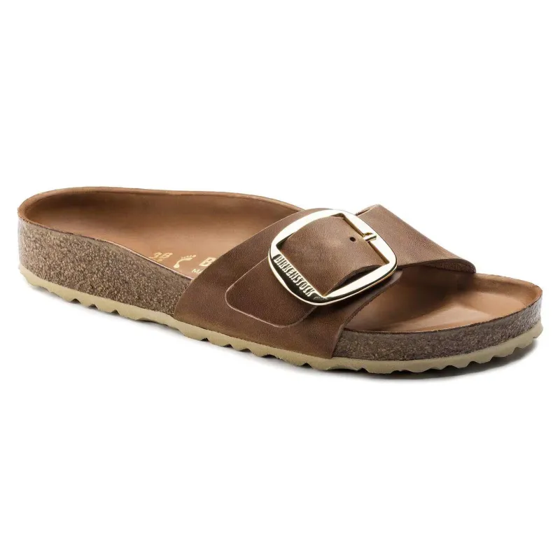 Birkenstock Unisex Madrid Big Buckle Shearling Natural Leather Oiled Cognac sold by Zulily