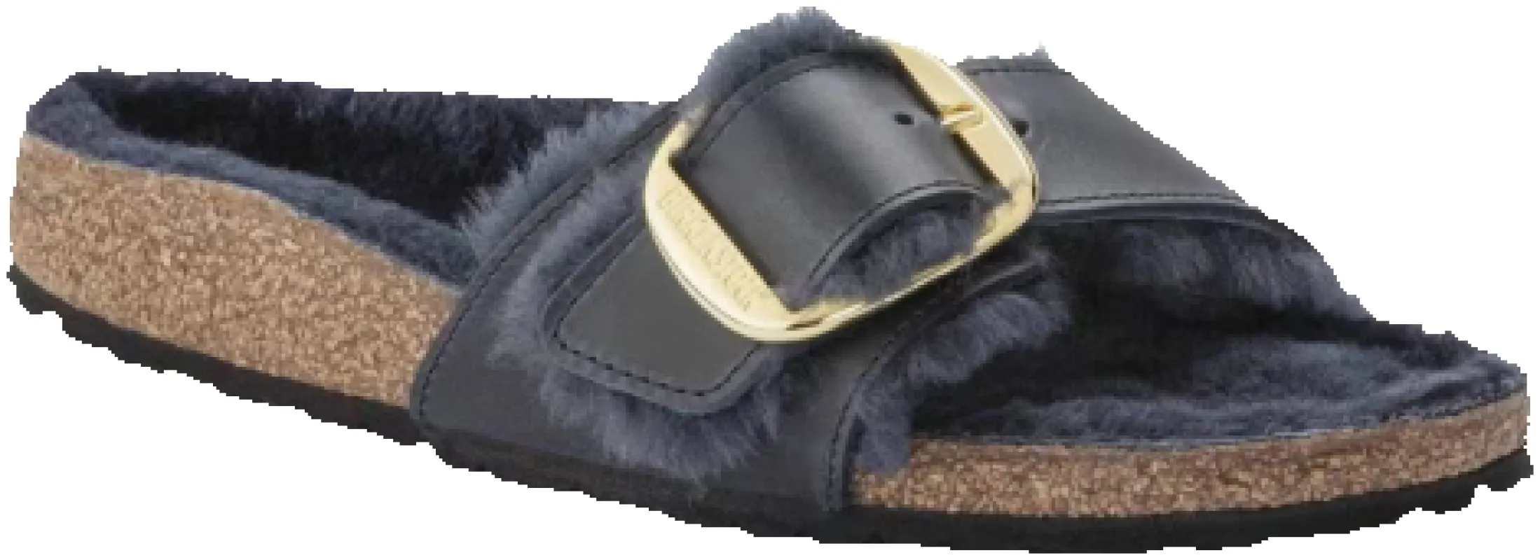 Birkenstock Unisex Madrid Big Buckle Shearling Natural Leather Midnight sold by Zulily