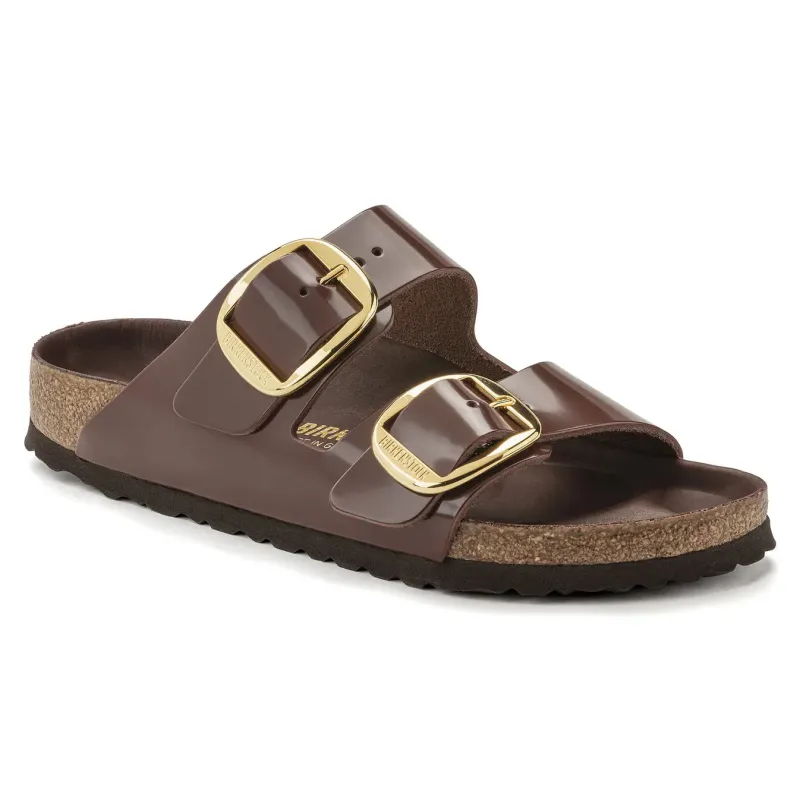 Birkenstock Unisex Arizona Big Buckle Natural Leather Patent High Shine Chocolate sold by Zulily