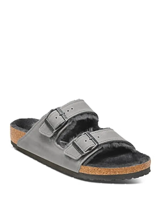 Birkenstock Unisex Arizona Black Shearling Waxy Leather Iron sold by Zulily