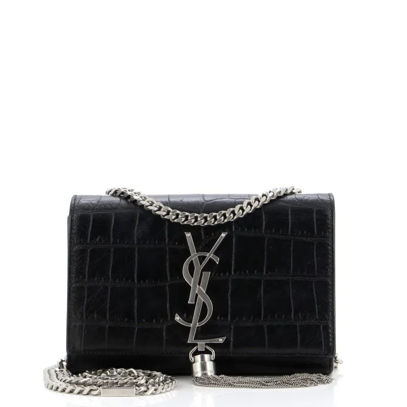 Pre-Loved Saint Laurent Classic Monogram Tassel Crossbody Bag Crocodile Embossed Leather Small sold by Zulily