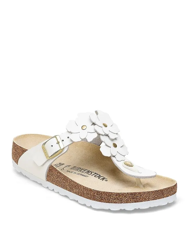 Birkenstock Unisex Gizeh Flower Embellishment Natural Leather White sold by Zulily