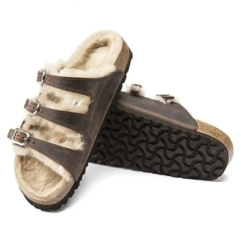Birkenstock Unisex Florida Fresh Shearling Natural Leather Brown sold by Zulily