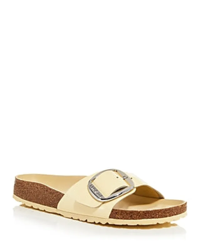 Birkenstock Unisex Madrid Big Buckle Natural Leather Patent High Shine Butter sold by Zulily