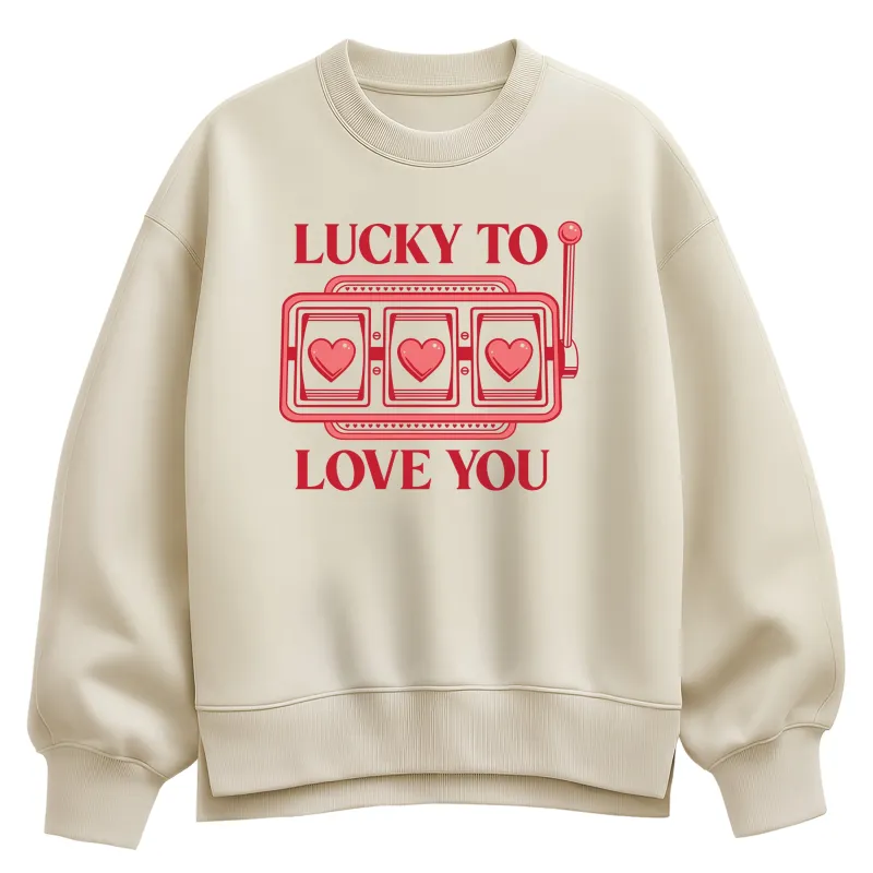 Instant Message - Lucky to Love You - Women's Oversized Fleece Crew Sweatshirt sold by Zulily
