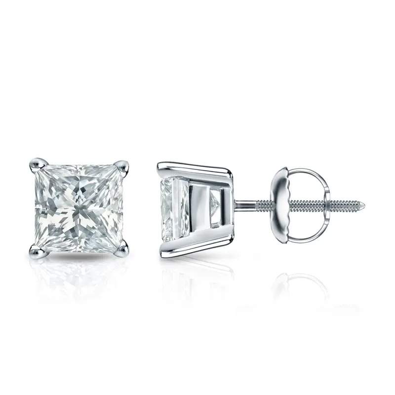 Auriya Plat Gold Lab Grown 1.50 carat TDW Princess Diamond Stud Earrings 4-Prong Basket Screw-back sold by Zulily product image thumbnail 5