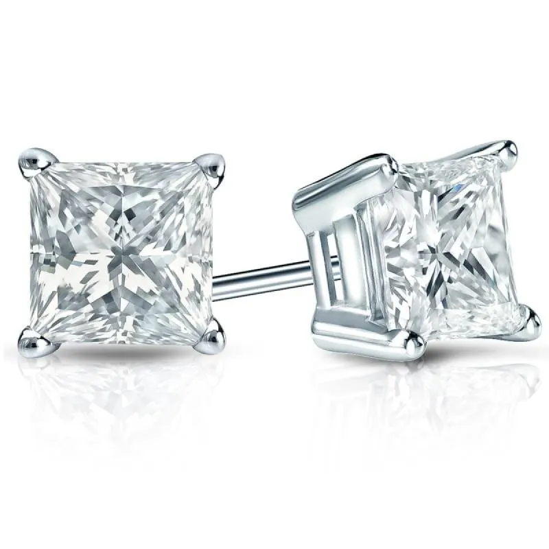 Auriya Plat Gold Lab Grown 2.50 carat TDW Princess Diamond Stud Earrings 4-Prong Basket Push-back sold by Zulily