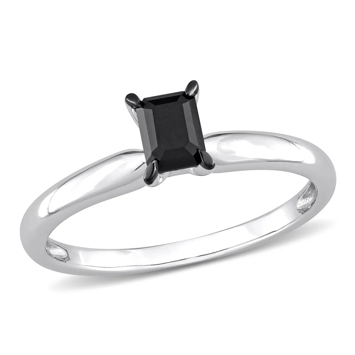 Miadora 1/2ct TDW Emerald-cut Black Diamond Solitaire Engagement Ring in 14k White Gold sold by Zulily product image thumbnail 2