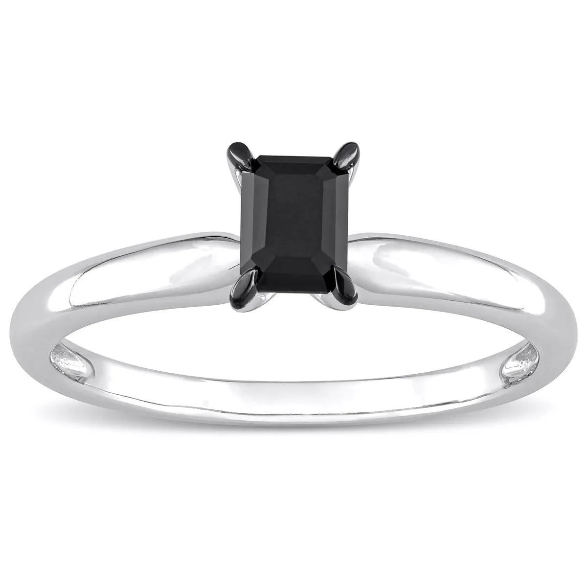 Miadora 1/2ct TDW Emerald-cut Black Diamond Solitaire Engagement Ring in 14k White Gold sold by Zulily product image thumbnail 3