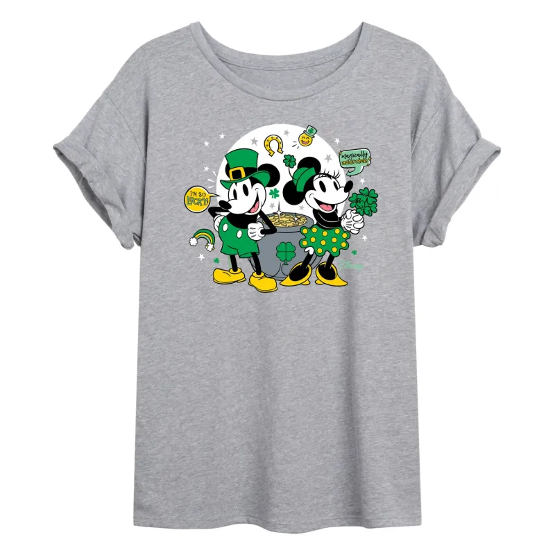 Disney - Mickey and Minnie Pot of Gold - Juniors Oversized Graphic T-Shirt made by Disney
