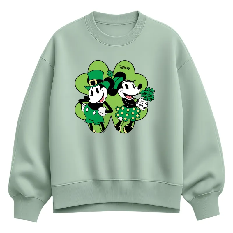 Disney - Mickey & Minnie Shamrock - Women's Oversized Fleece Crew Sweatshirt sold by Zulily