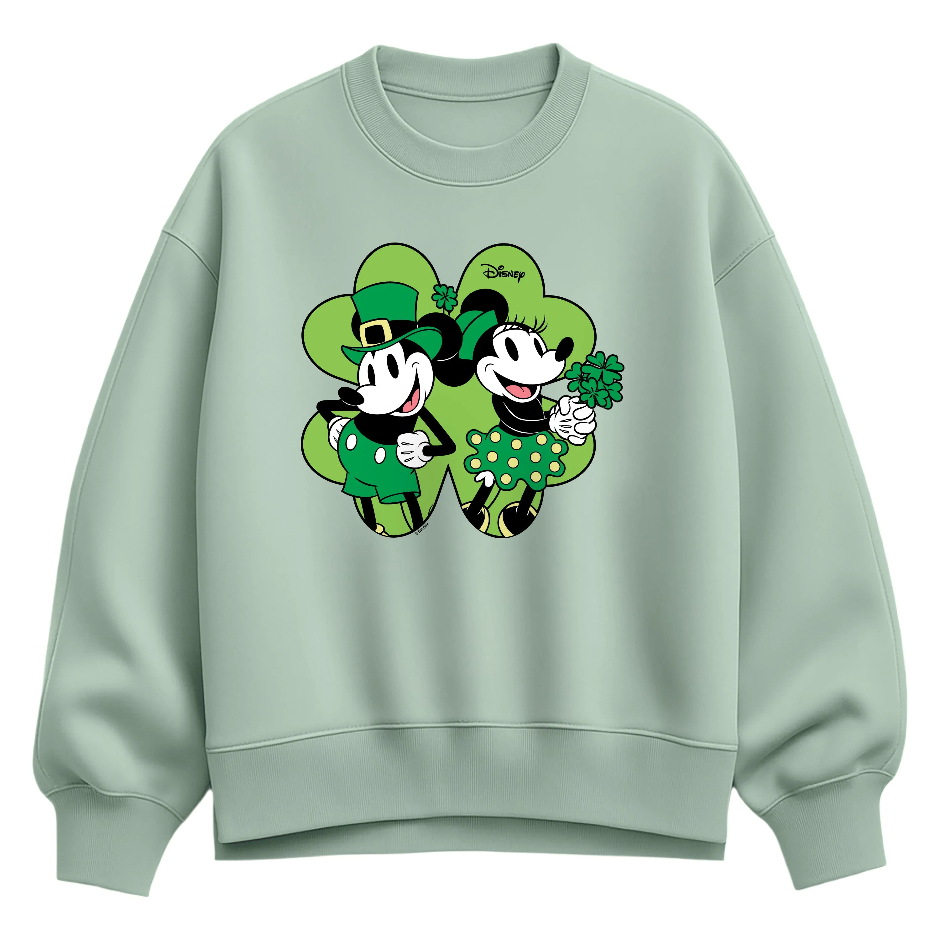 Disney - Mickey & Minnie Shamrock - Women's Oversized Fleece Crew Sweatshirt sold by Zulily