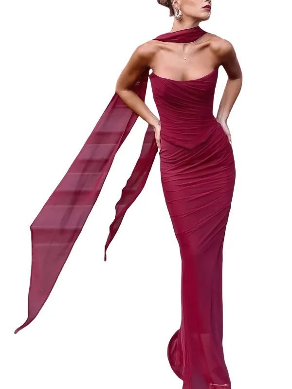 Chic YC Women' Halter Neck Ruched Maxi Dress Evening Party Bodycon Formal Gown made by Zulily