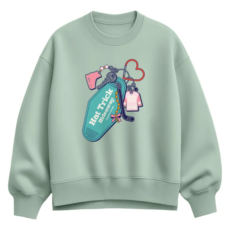 Instant Message - Hockey Keychain - Women's Oversized Fleece Crew Sweatshirt sold by Zulily