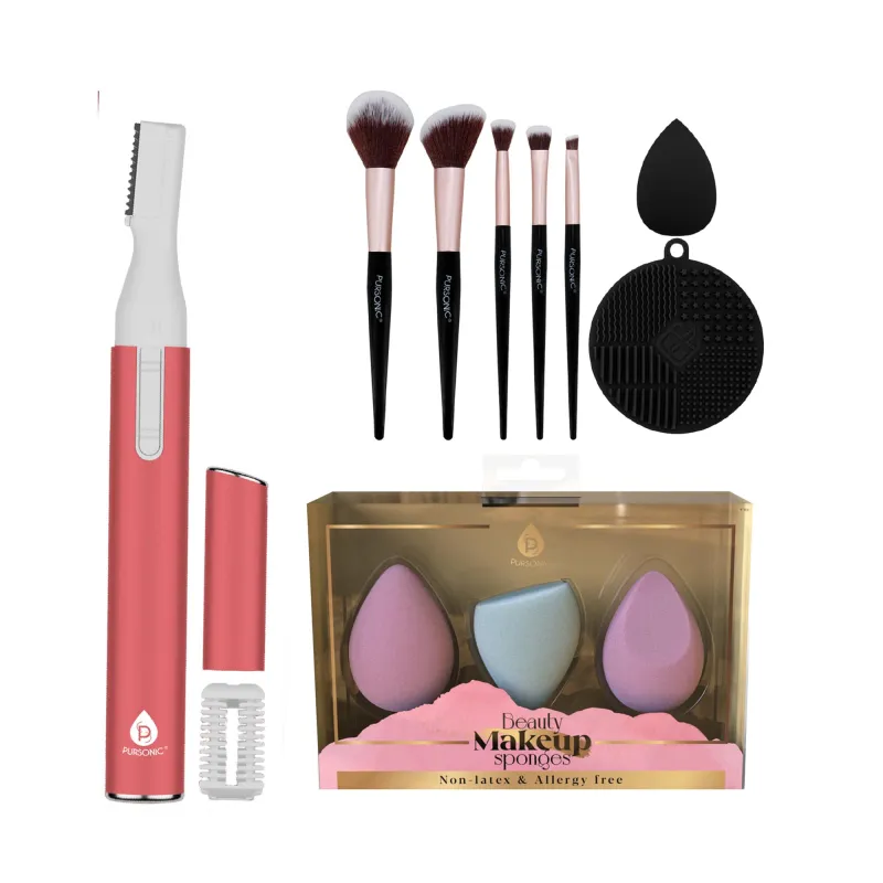 PURSONIC Complete Beauty Tool Kit – 7 Brushes, Blending Sponge & Precision Eyebrow Trimmer sold by Zulily