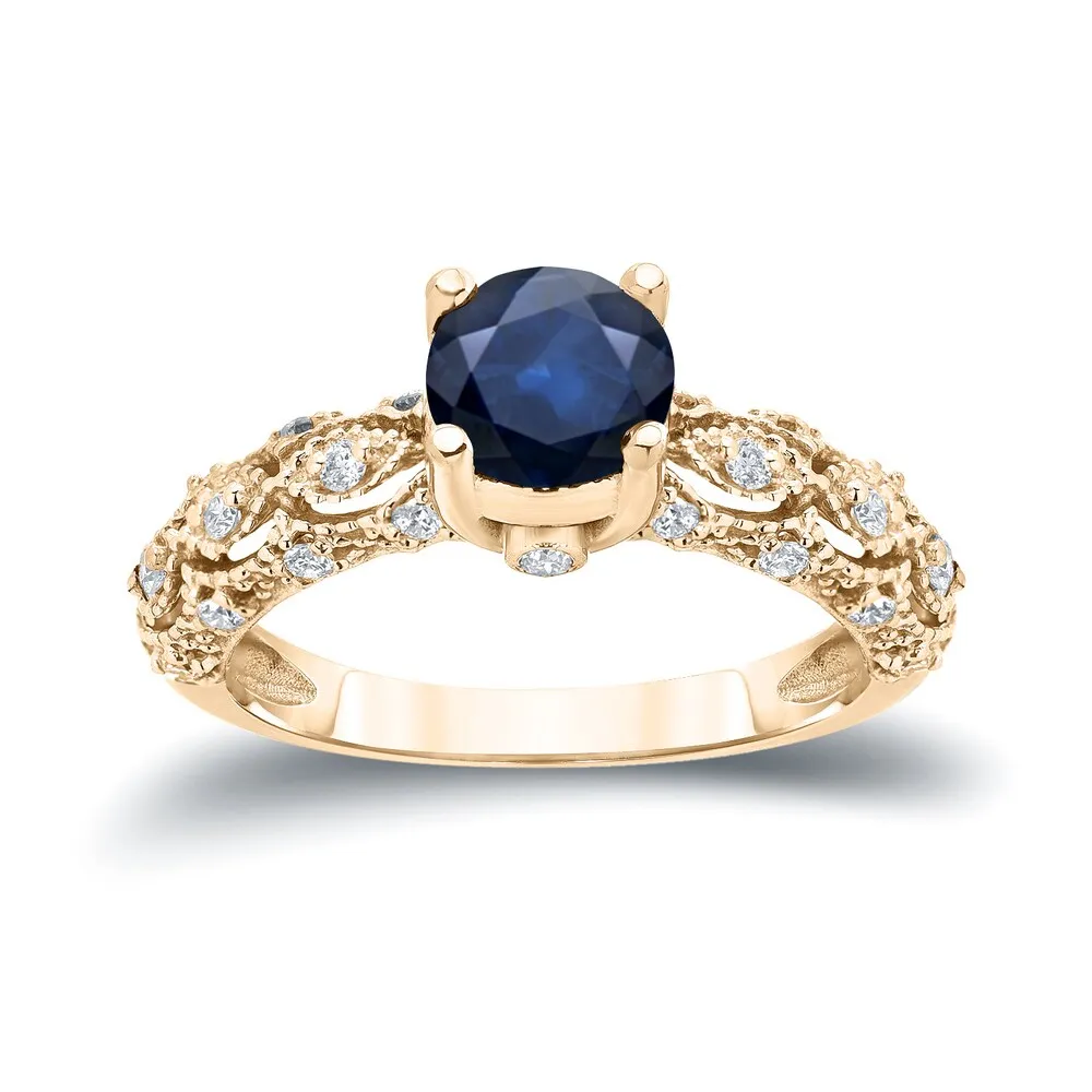 Auriya Vintage 1ct Blue Sapphire and 1/4ctw Diamond Engagement Ring 14k Gold sold by Zulily product image thumbnail 2