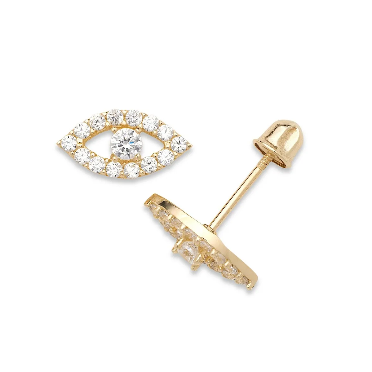 Curata 14k Yellow Gold 10x5mm Clear or Blue Cubic Zirconia Evil Eye Screw Back Earrings - 10mmx5mm sold by Zulily product image thumbnail 2