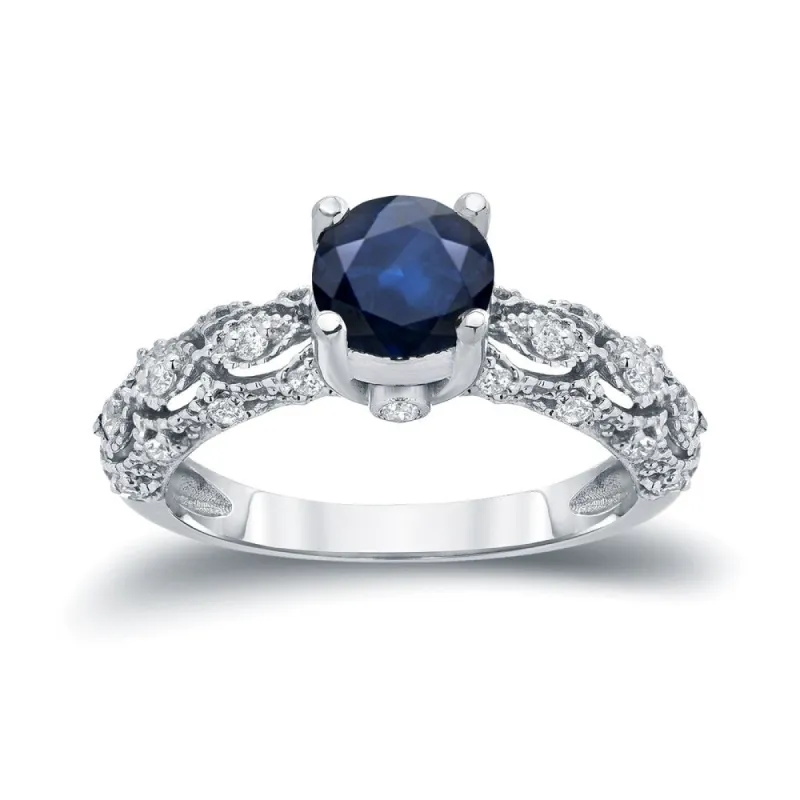 Auriya Vintage 1ct Blue Sapphire and 1/4ctw Diamond Engagement Ring 14k Gold sold by Zulily