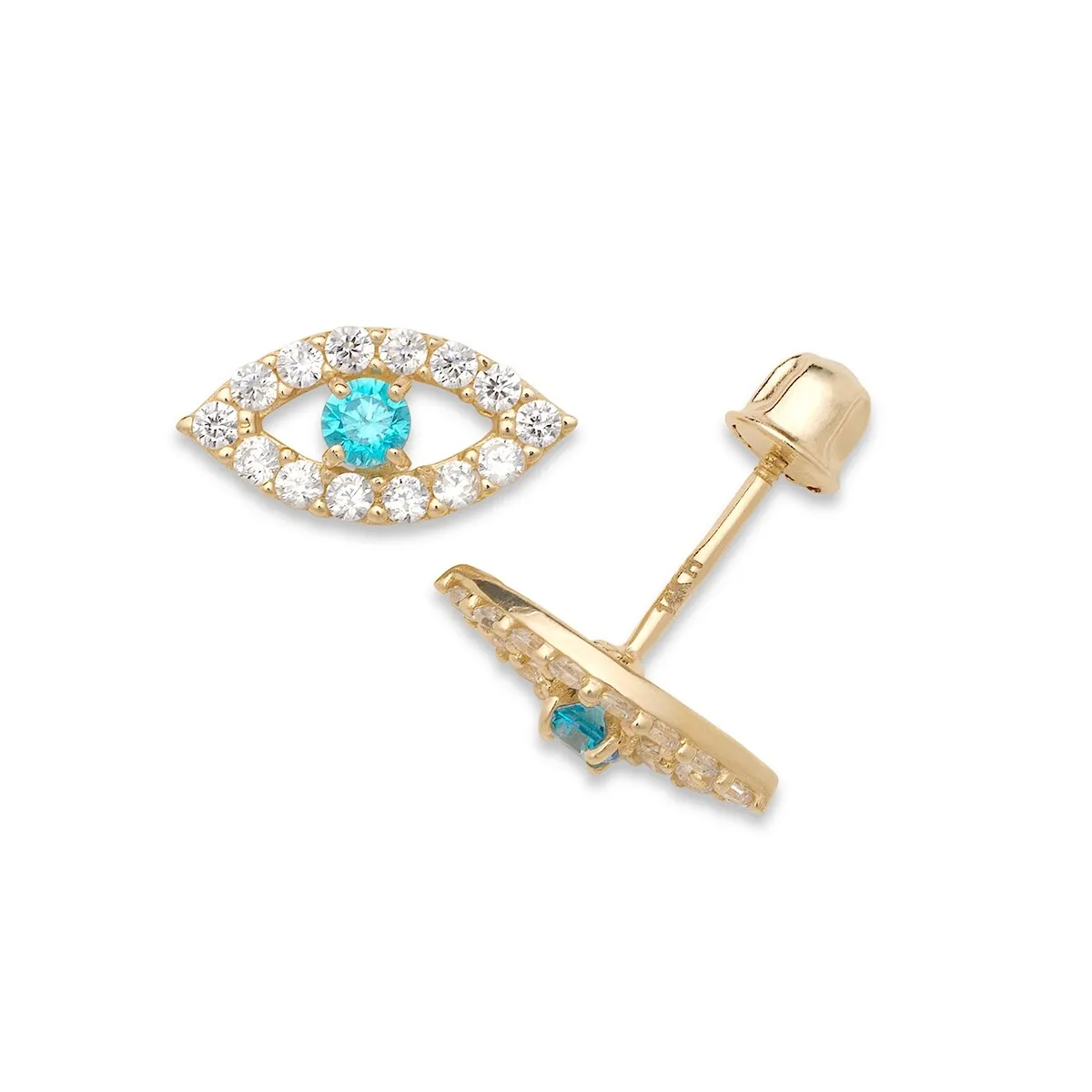 Curata 14k Yellow Gold 10x5mm Clear or Blue Cubic Zirconia Evil Eye Screw Back Earrings - 10mmx5mm sold by Zulily product image thumbnail 3