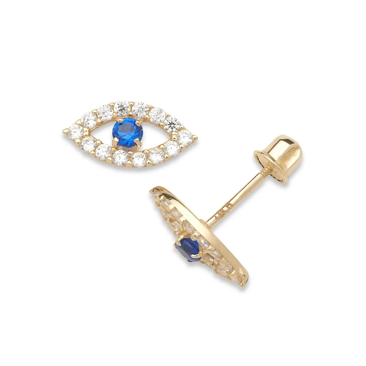 Curata 14k Yellow Gold 10x5mm Clear or Blue Cubic Zirconia Evil Eye Screw Back Earrings - 10mmx5mm sold by Zulily
