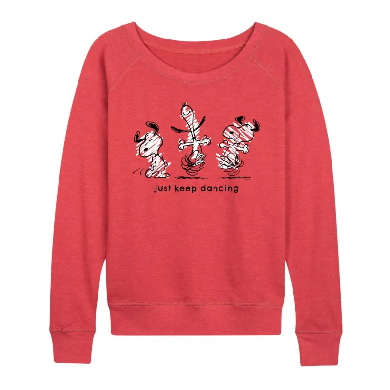 Peanuts - Snoopy Just Keep Dancing - Women's Lightweight French Terry Long Sleeve Shirt sold by Zulily