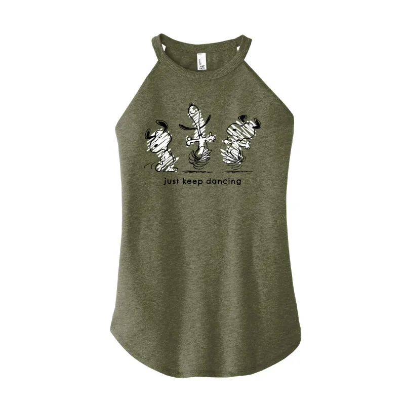Peanuts - Snoopy Just Keep Dancing - Juniors High Neck Tank Top sold by Zulily