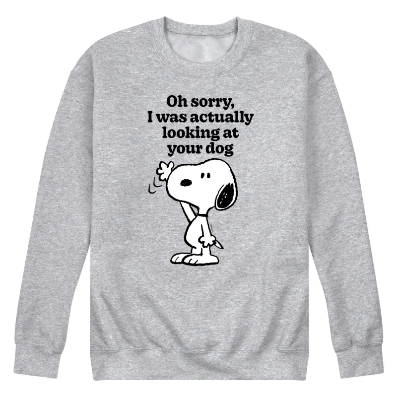 Peanuts - Looking At Your Dog - Men's Crew Neck Fleece Pullover made by Peanuts