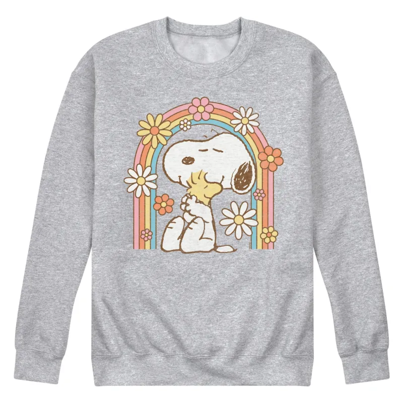 Peanuts - Retro Flower Rainbow   - Men's Crew Neck Fleece Pullover made by Peanuts