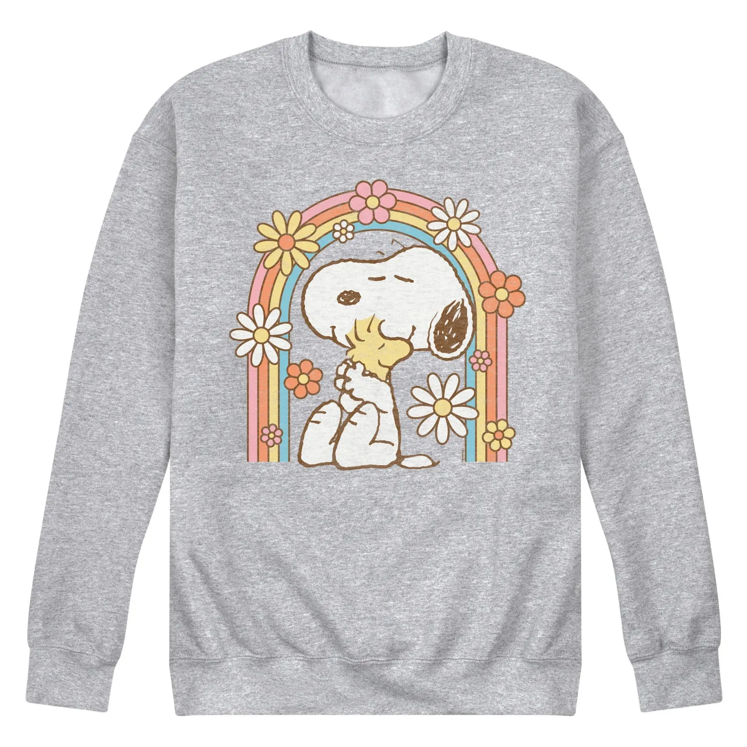 Peanuts - Retro Flower Rainbow - Men's Crew Neck Fleece Pullover sold by Zulily