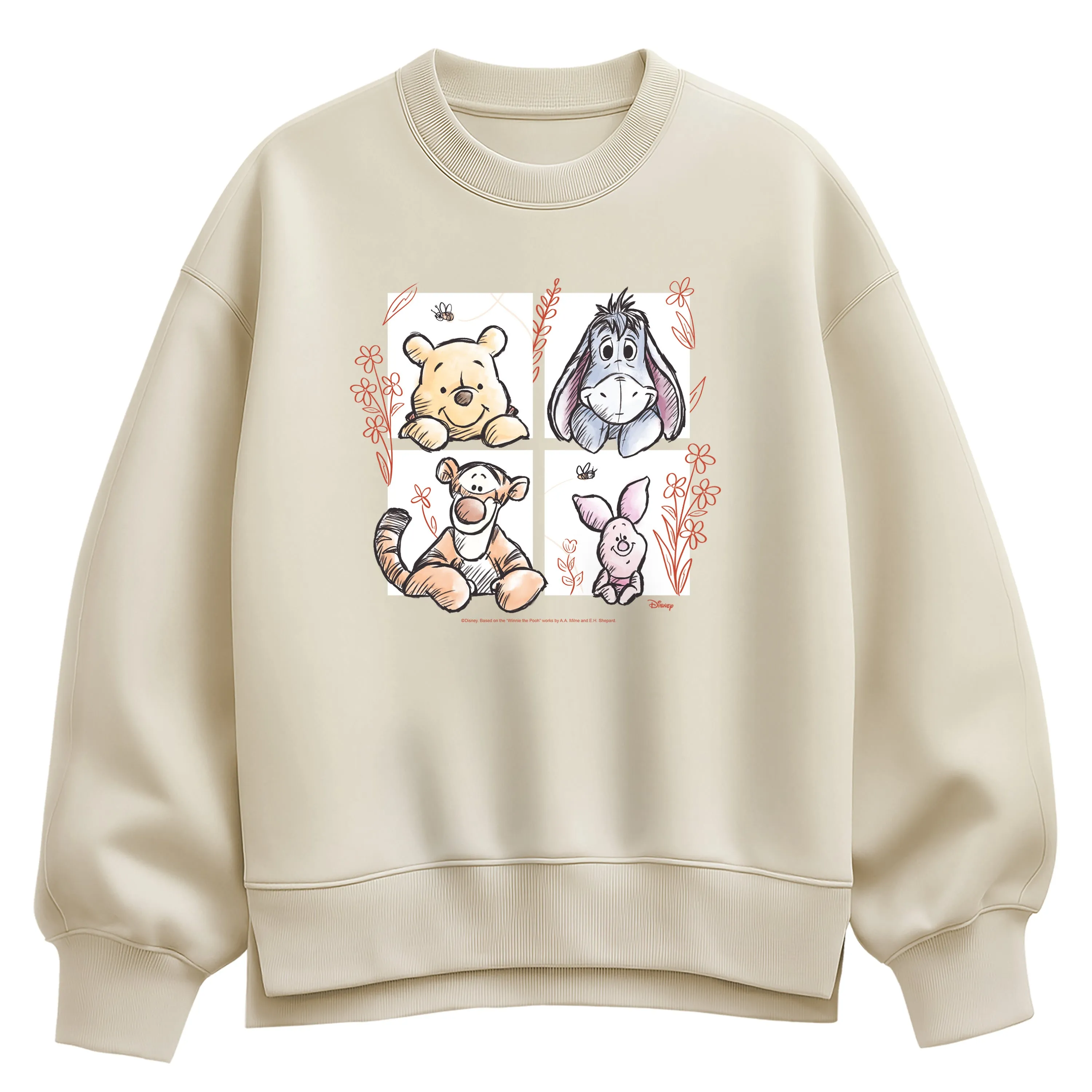 Winnie the Pooh - Character Grid Drawing - Women's Oversized Fleece Crew Sweatshirt sold by Zulily product image thumbnail 2