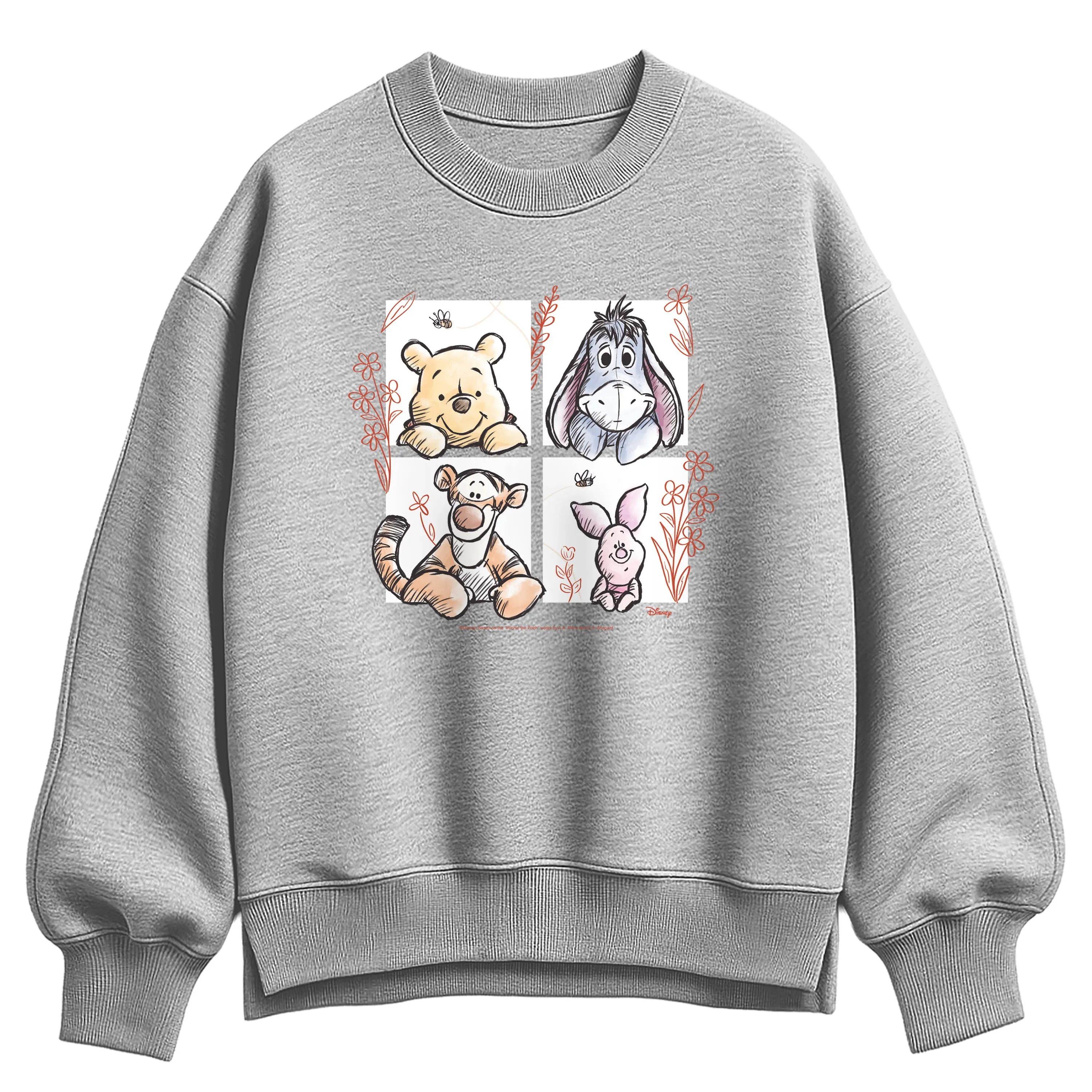 Winnie the Pooh - Character Grid Drawing - Women's Oversized Fleece Crew Sweatshirt sold by Zulily