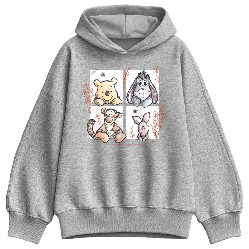 Winnie the Pooh - Character Grid Drawing - Women's Oversized Fleece Hoodie Sweatshirt made by Zulily