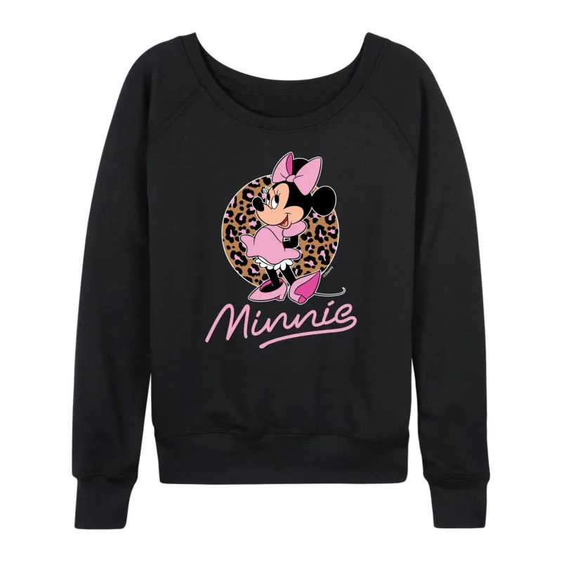 Mickey & Friends - Minnie Leopard Print - Women's Lightweight French Terry Long Sleeve Shirt made by Disney
