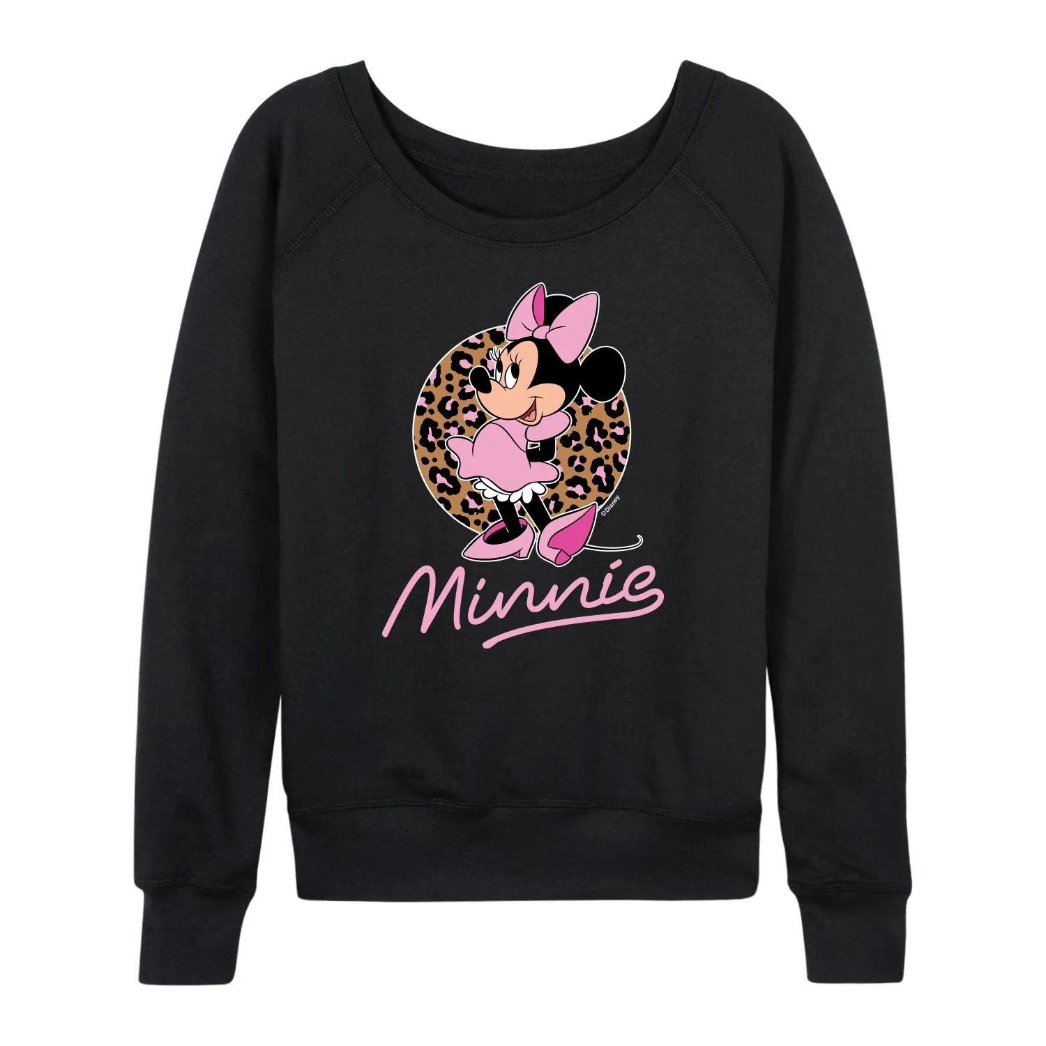 Mickey & Friends - Minnie Leopard Print - Women's Lightweight French Terry Long Sleeve Shirt sold by Zulily