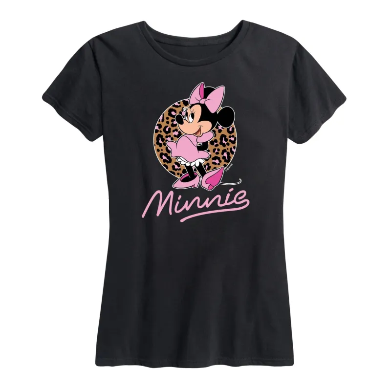 Mickey & Friends - Minnie Leopard Print - Women's Short Sleeve Graphic T-Shirt sold by Zulily