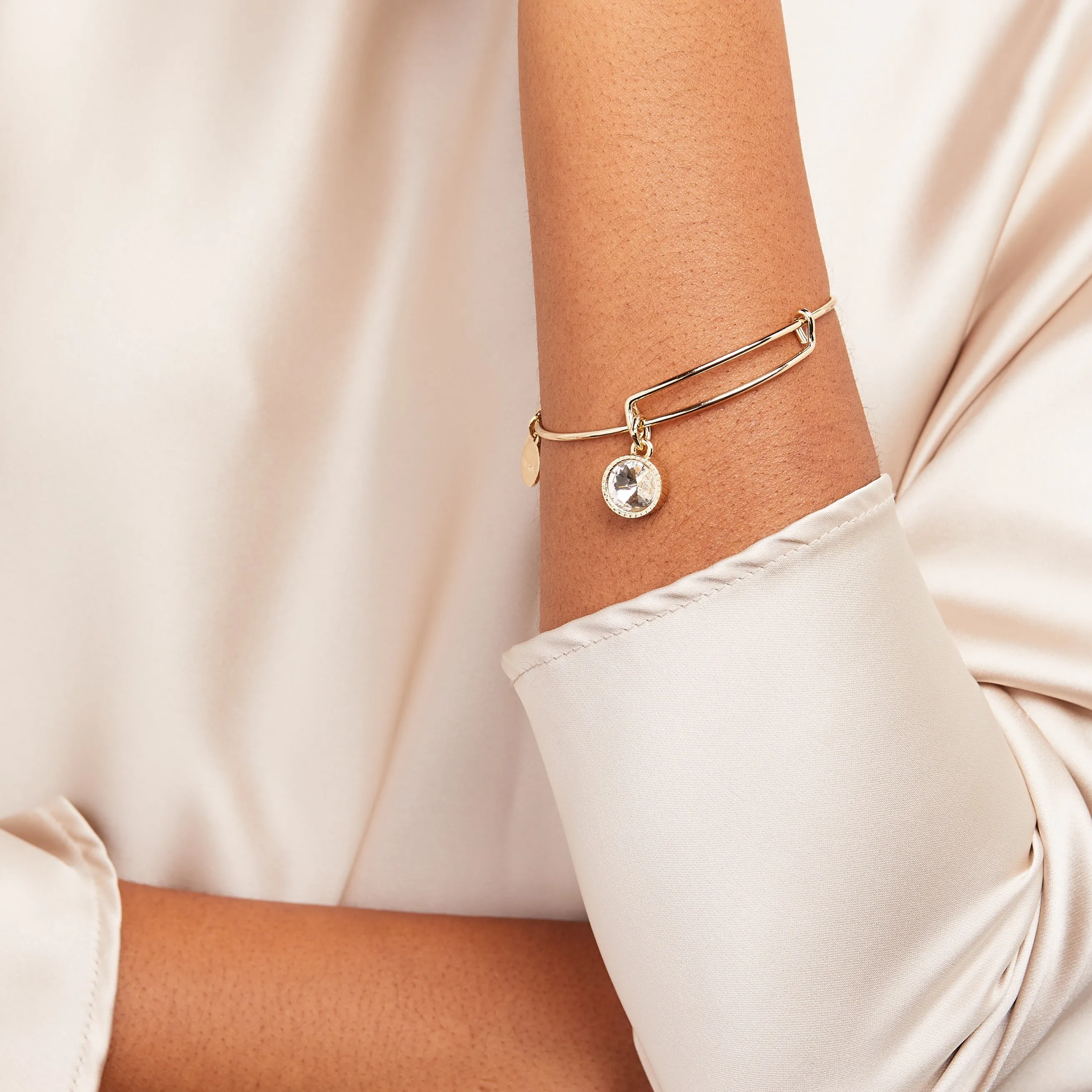 April Clear Crystal Birthstone Charm Bangle sold by Zulily product image thumbnail 5