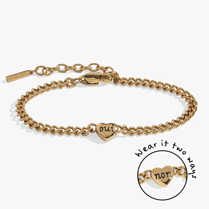Engraved French 'Oui' & 'Non' Reversible Heart Bracelet sold by Zulily