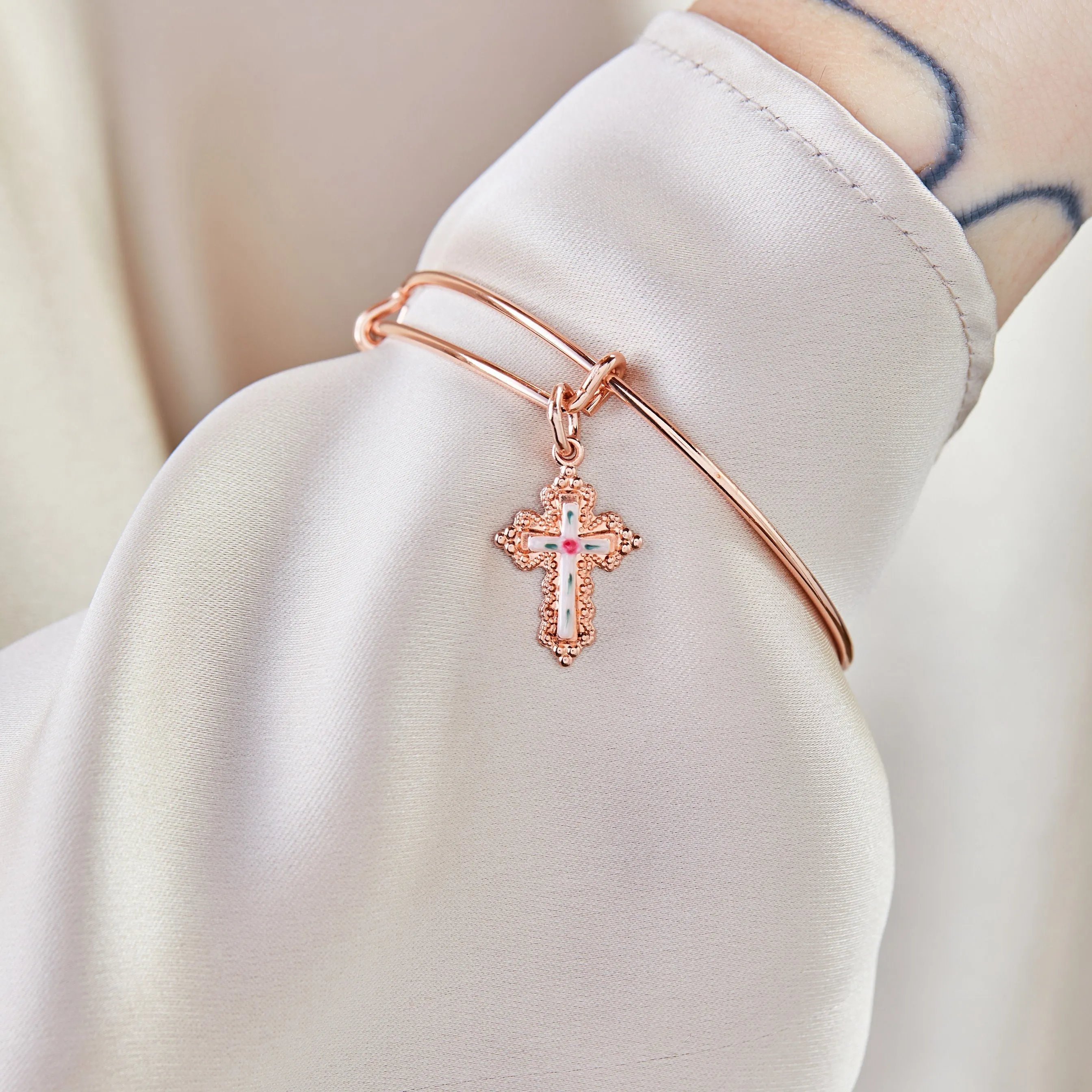 Floral Cross Charm Bangle Bracelet sold by Zulily product image thumbnail 4