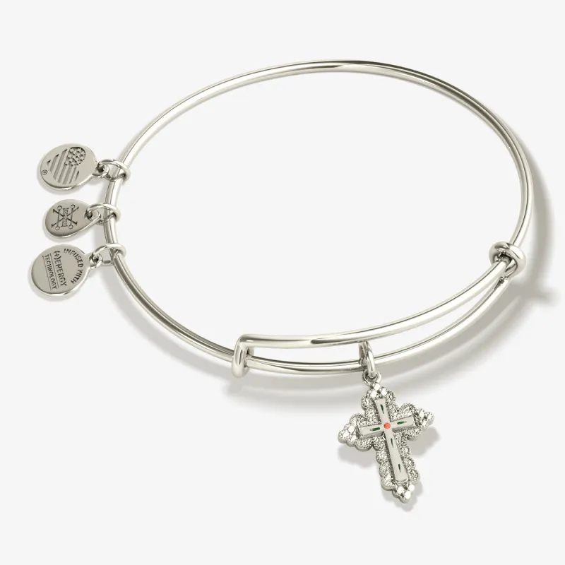 Floral Cross Charm Bangle Bracelet sold by Zulily