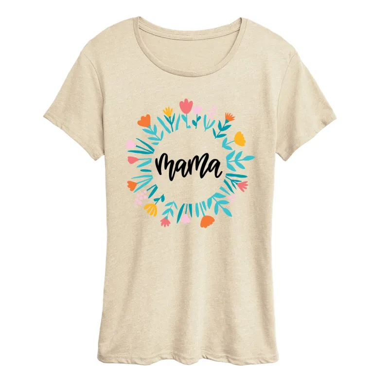Instant Message - Mama Floral Wreath - Women's Short Sleeve Graphic T-Shirt made by Zulily