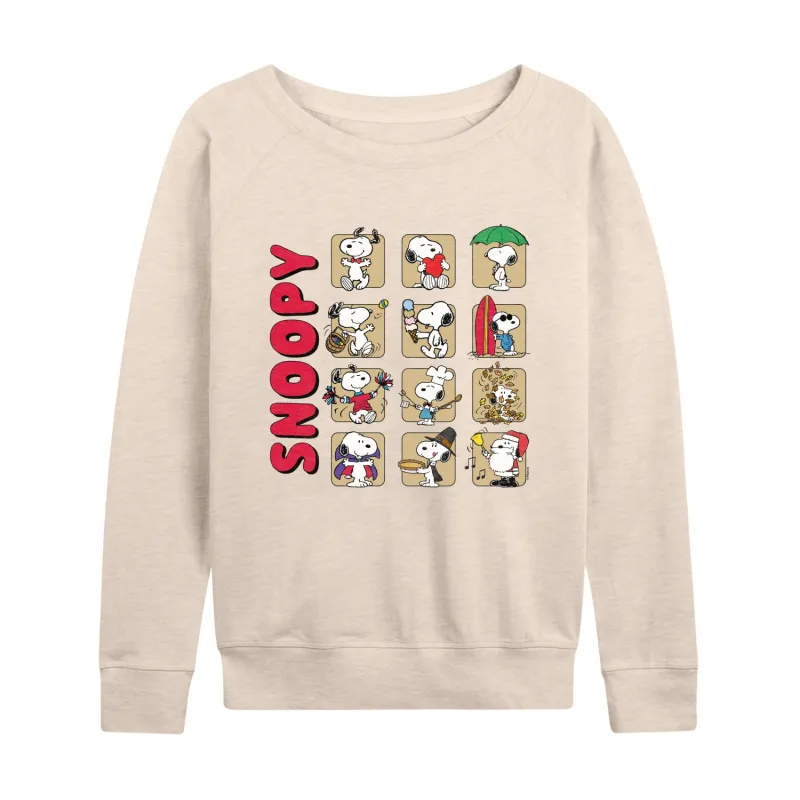 Peanuts - Snoopy Monthly - Women's French Terry Long Sleeve Pullover sold by Zulily
