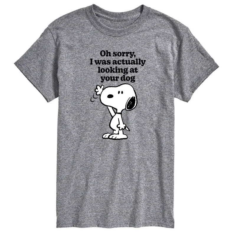 Peanuts - Looking At Your Dog - Men's Short Sleeve Graphic T-Shirt sold by Zulily