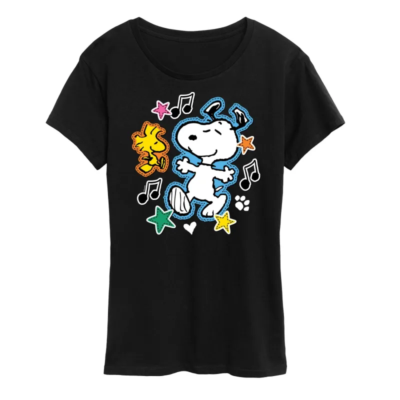 Peanuts - Snoopy Woodstock Patches - Women's Short Sleeve Graphic T-Shirt sold by Zulily