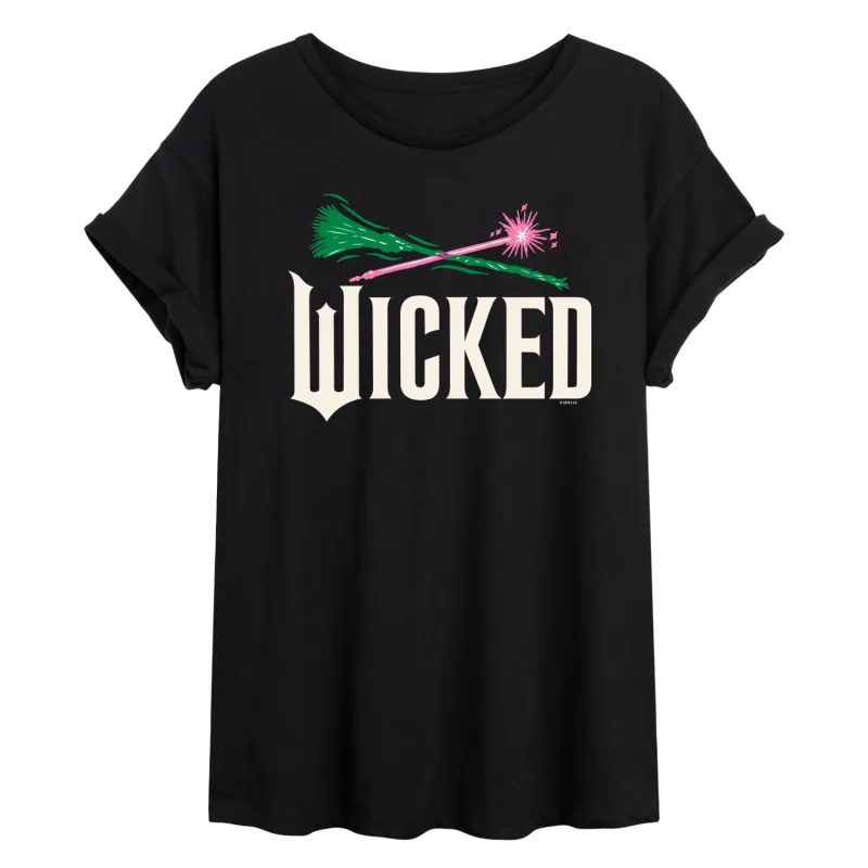 Wicked: Part 2 -  Wand And Broomstick Logo - Women's Oversized Graphic T-Shirt sold by Zulily