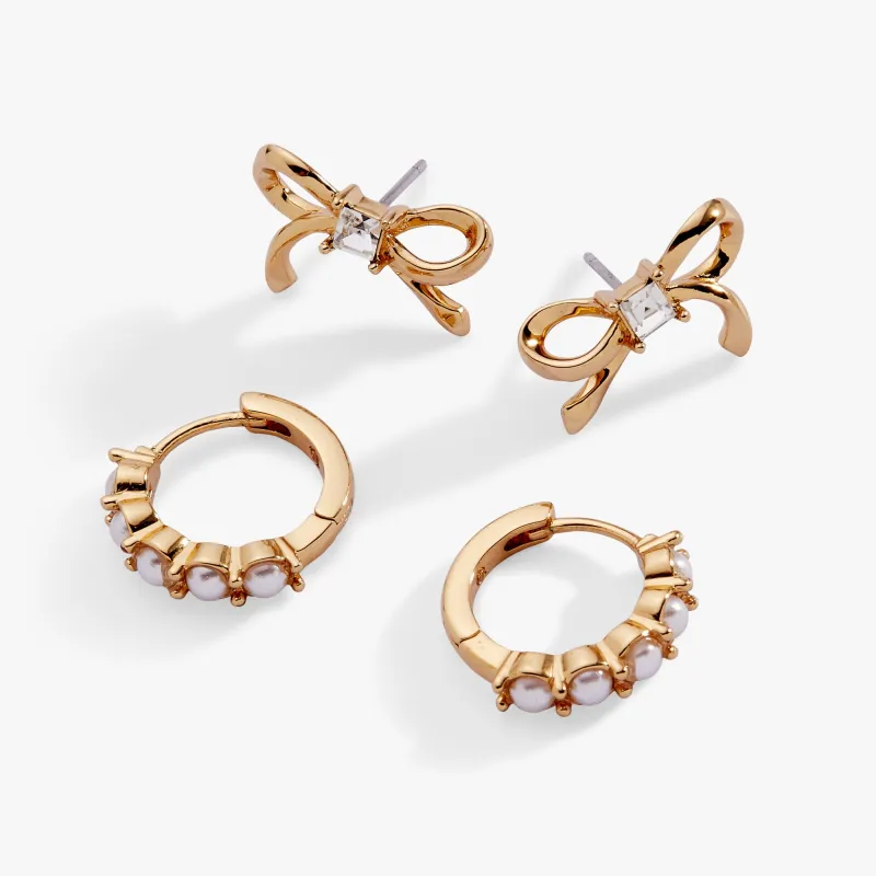 Bow Studs and Pearl Hoop Coquette Earring Set of 2 made by Alex and Ani